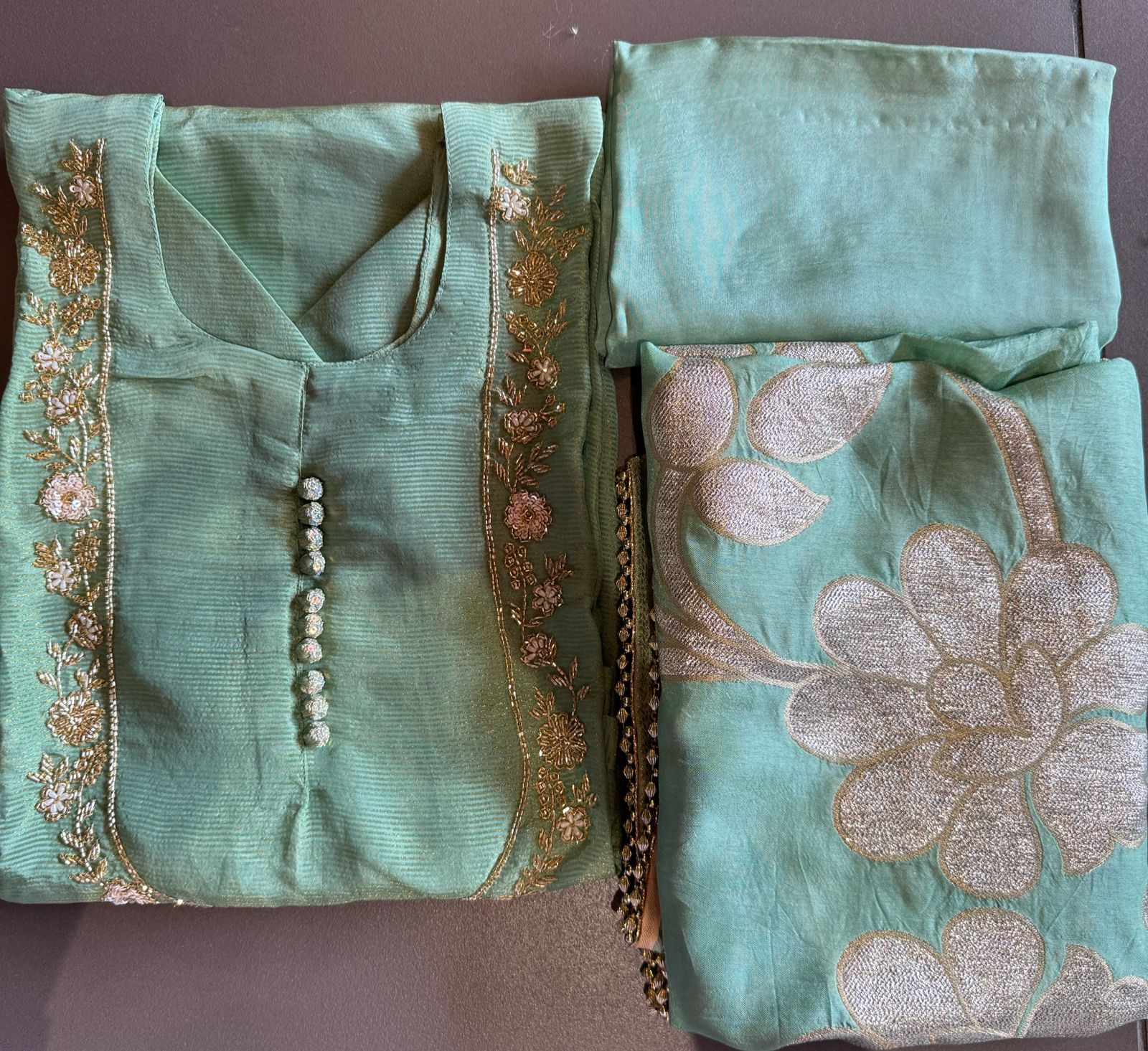 Self Tissue Kurta with Gold lurex Semi stitched shirt