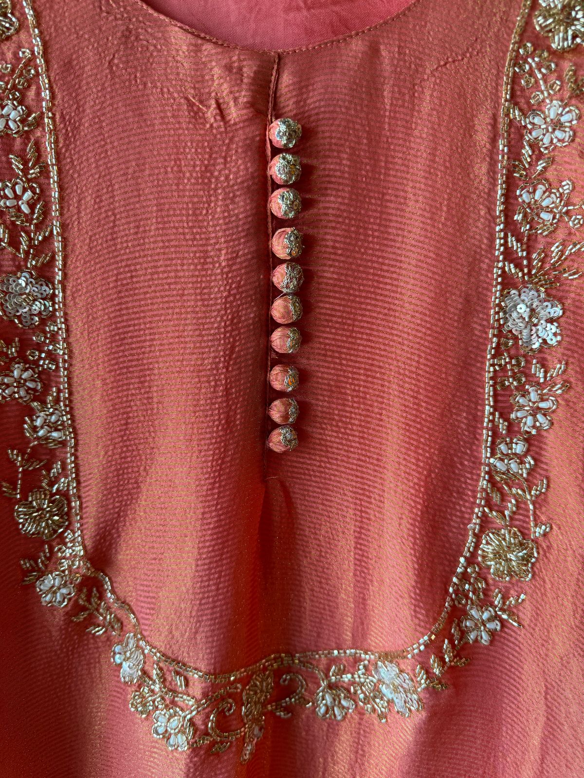 Self Tissue Kurta with Gold lurex Semi stitched shirt