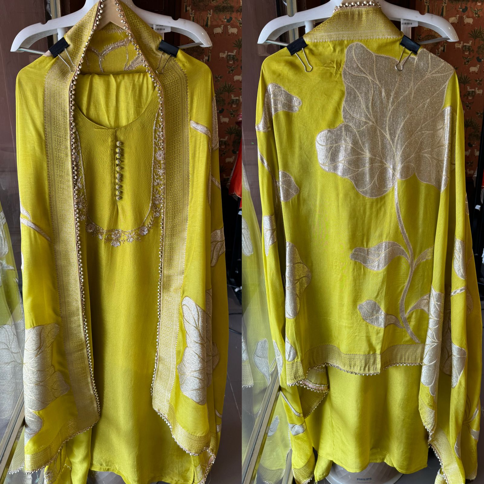 Self Tissue Kurta with Gold lurex Semi stitched shirt