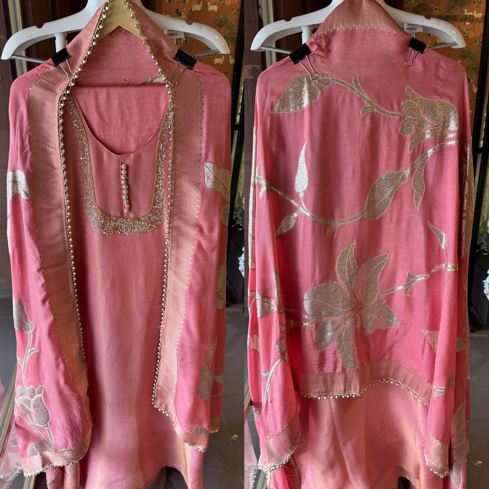 Self Tissue Kurta with Gold lurex Semi stitched shirt