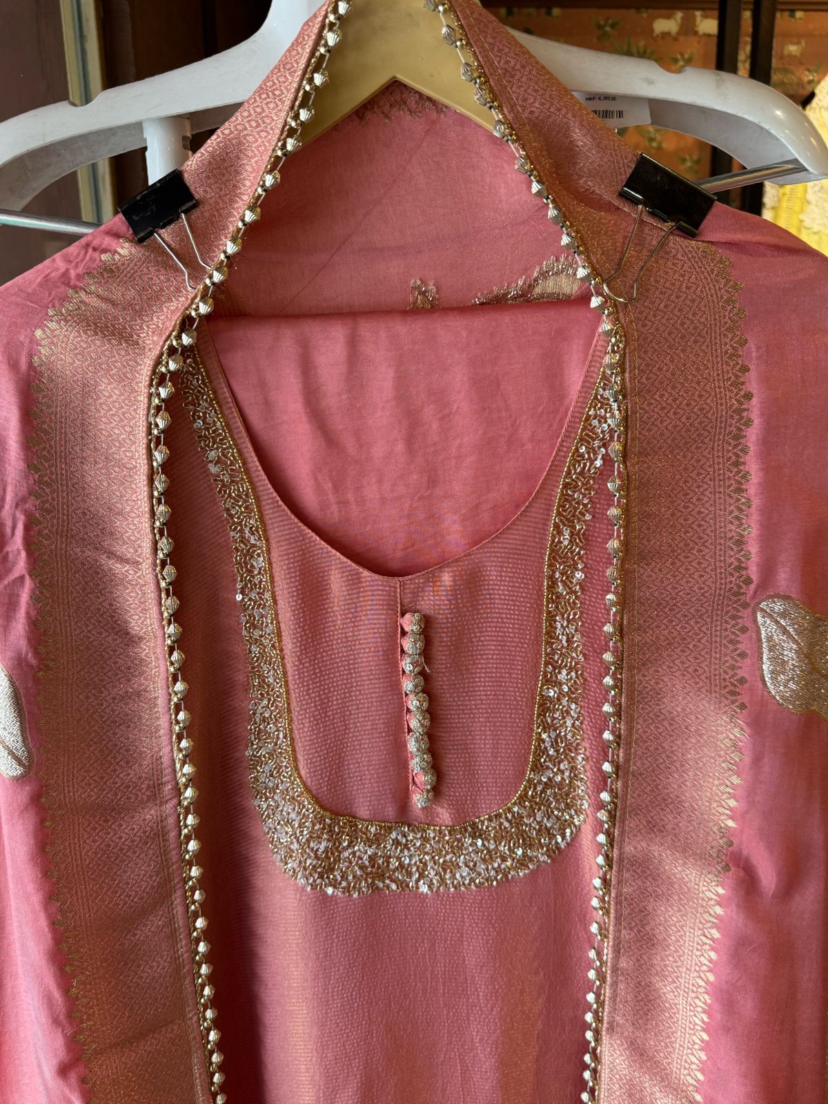 Self Tissue Kurta with Gold lurex Semi stitched shirt