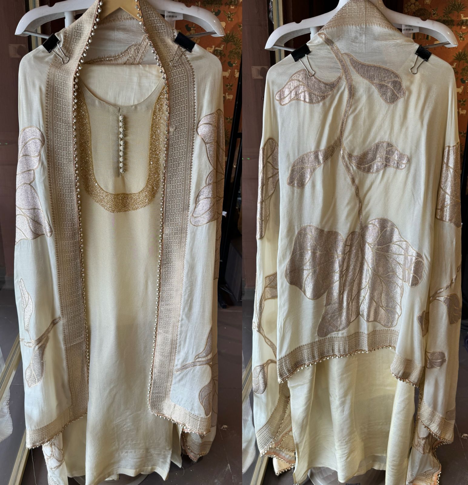 Self Tissue Kurta with Gold lurex Semi stitched shirt