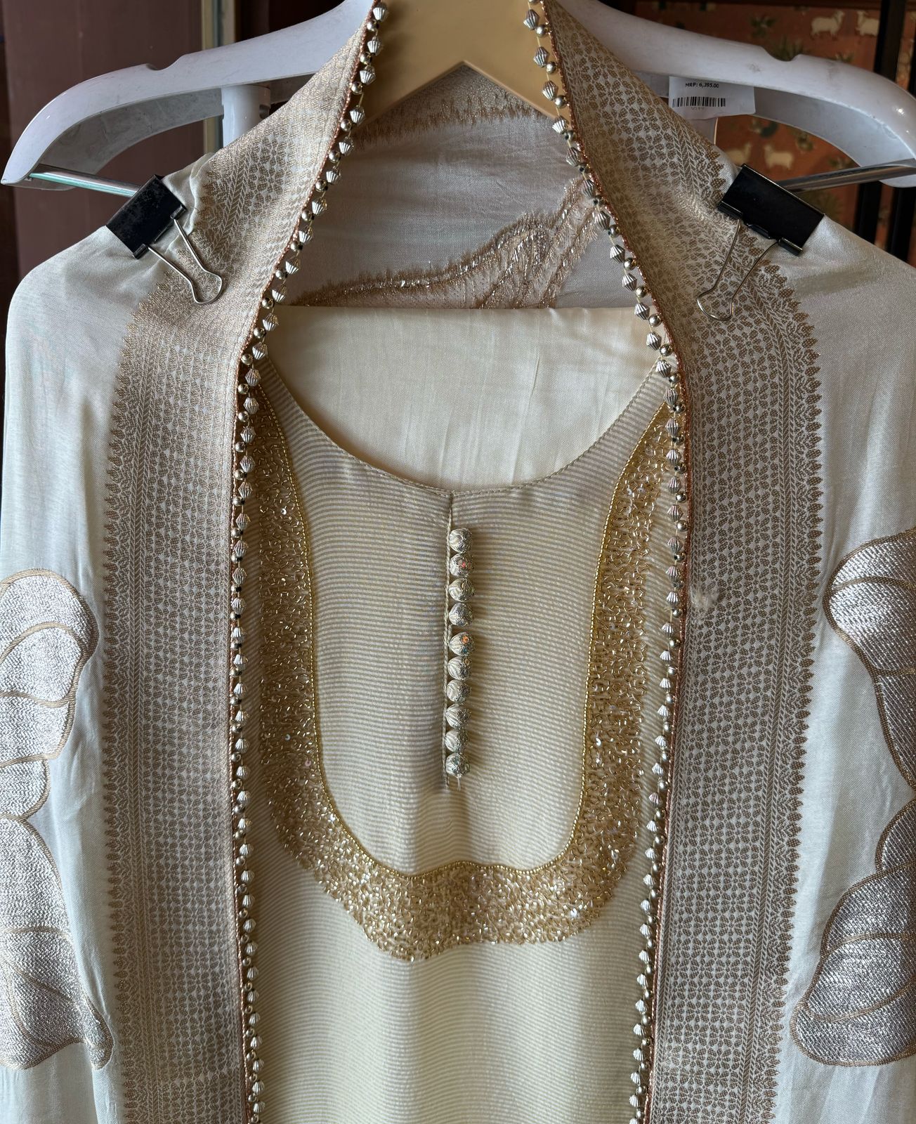 Self Tissue Kurta with Gold lurex Semi stitched shirt