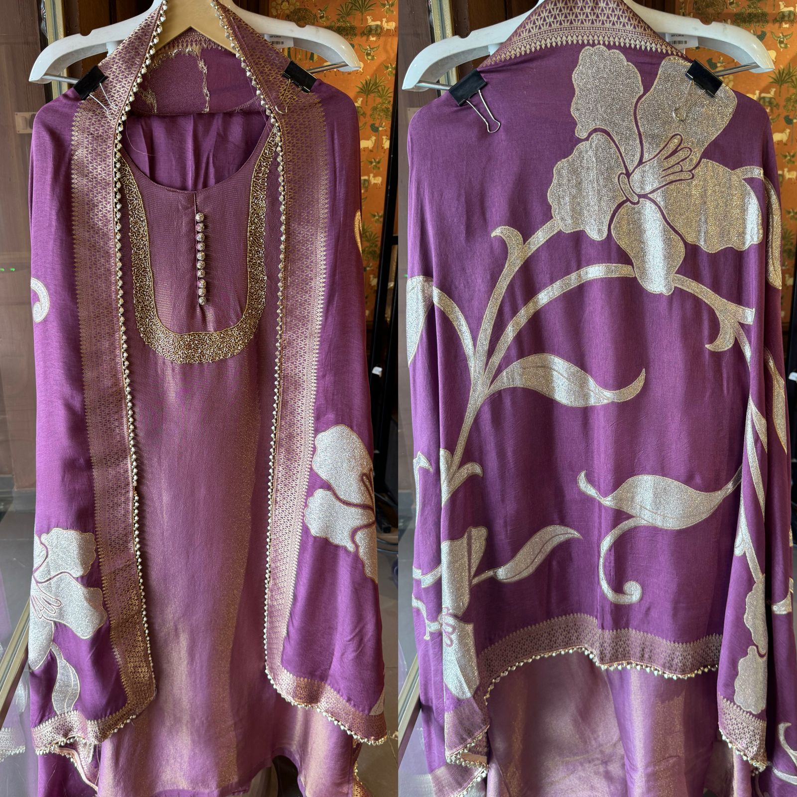 Self Tissue Kurta with Gold lurex Semi stitched shirt