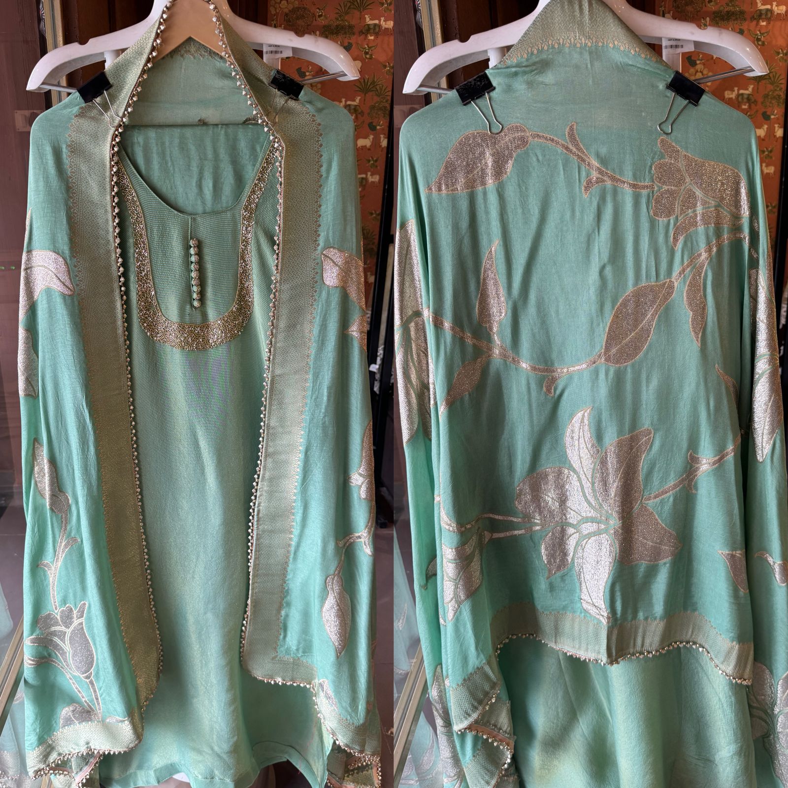 Self Tissue Kurta with Gold lurex Semi stitched shirt