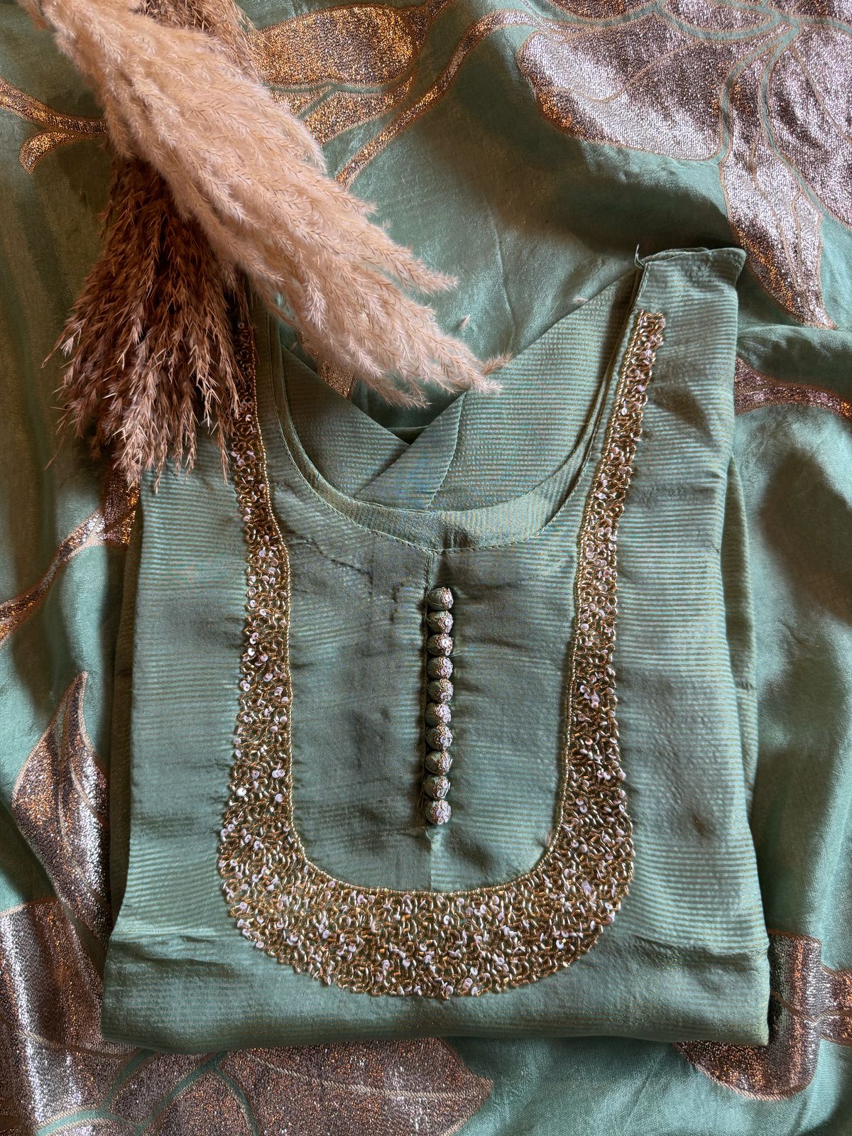 Self Tissue Kurta with Gold lurex Semi stitched shirt