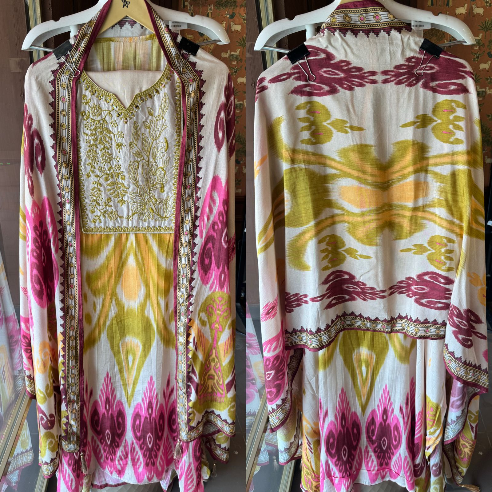 Pure Muslin Multi Coloured Ikkat printed Unstitched Suit