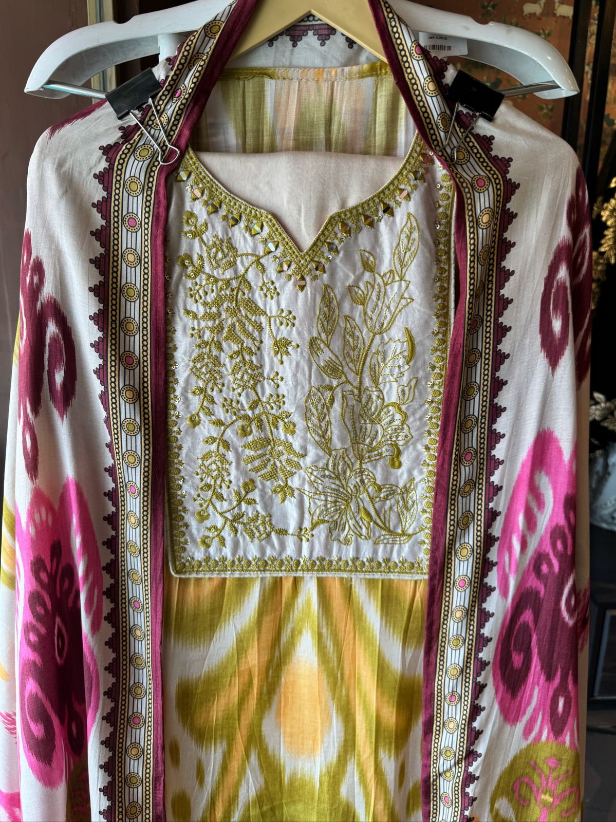 Pure Muslin Multi Coloured Ikkat printed Unstitched Suit