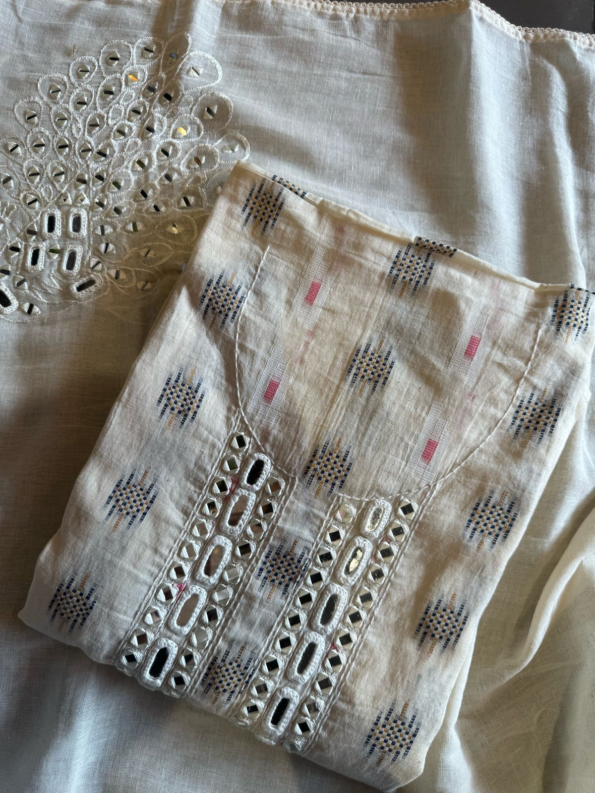 Pure Mul Mul cotton self weaving Unstitched Kurta