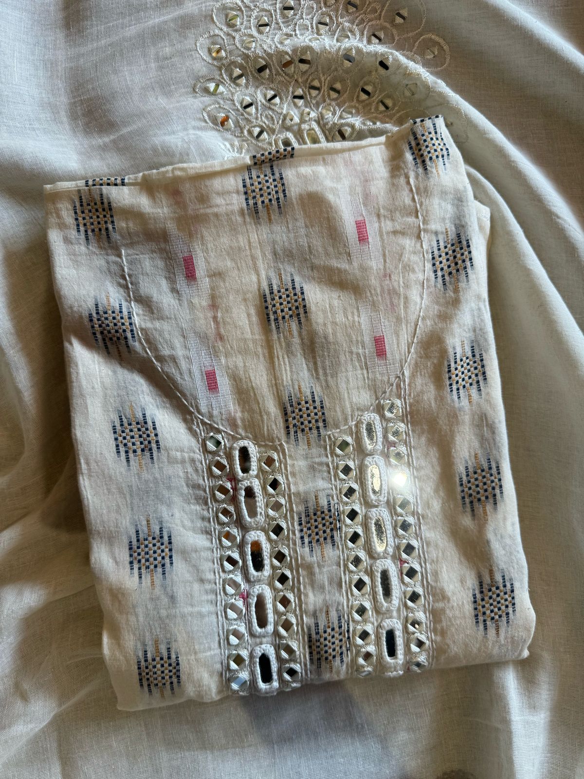 Pure Mul Mul cotton self weaving Unstitched Kurta