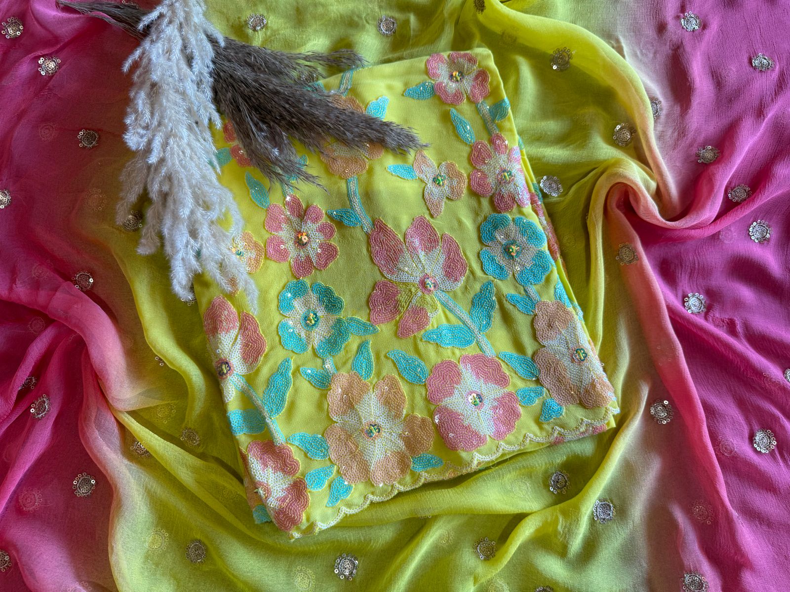 Georgette shirt with very beautiful sequence work on full shirt