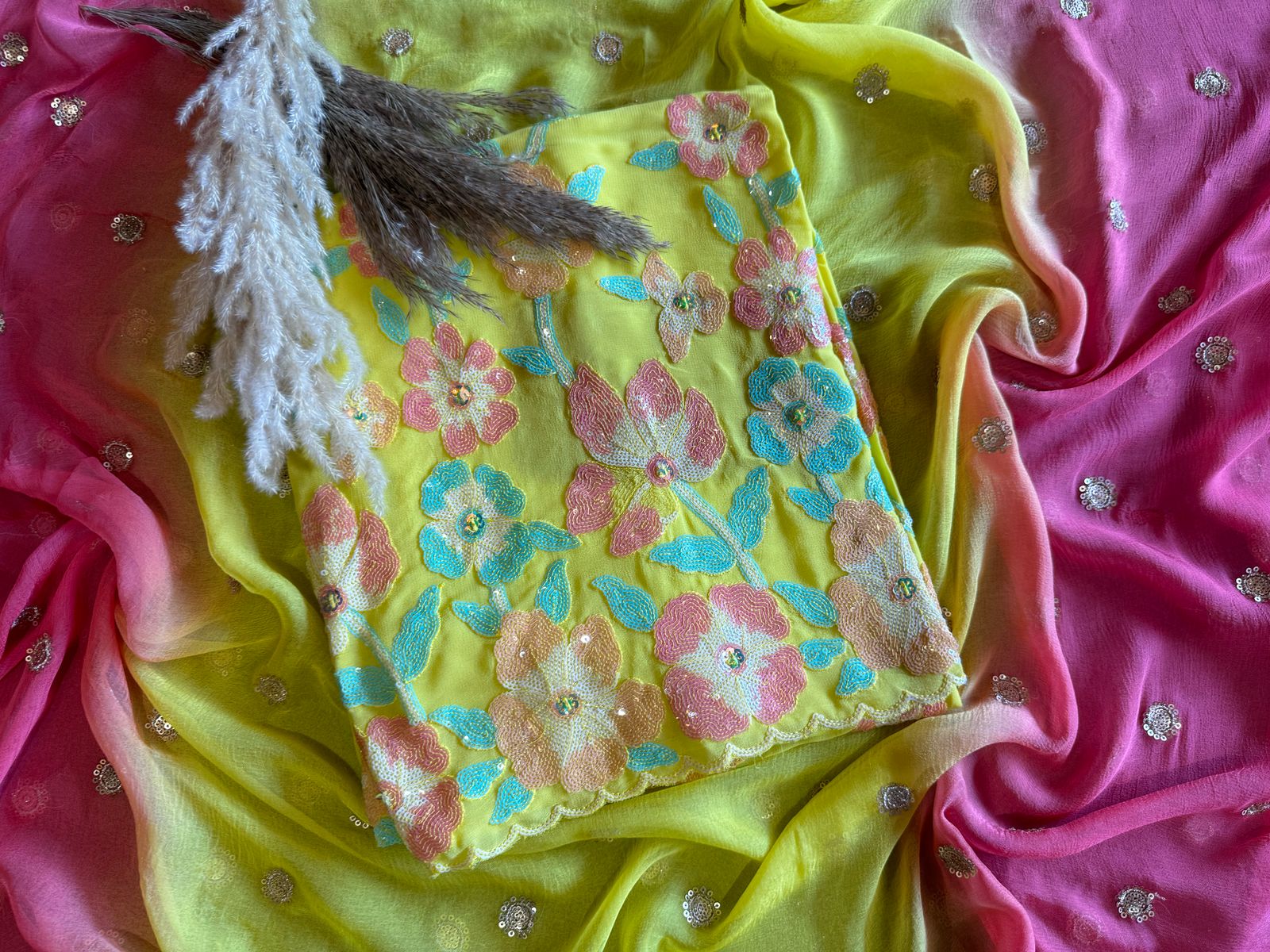 Georgette shirt with very beautiful sequence work on full shirt