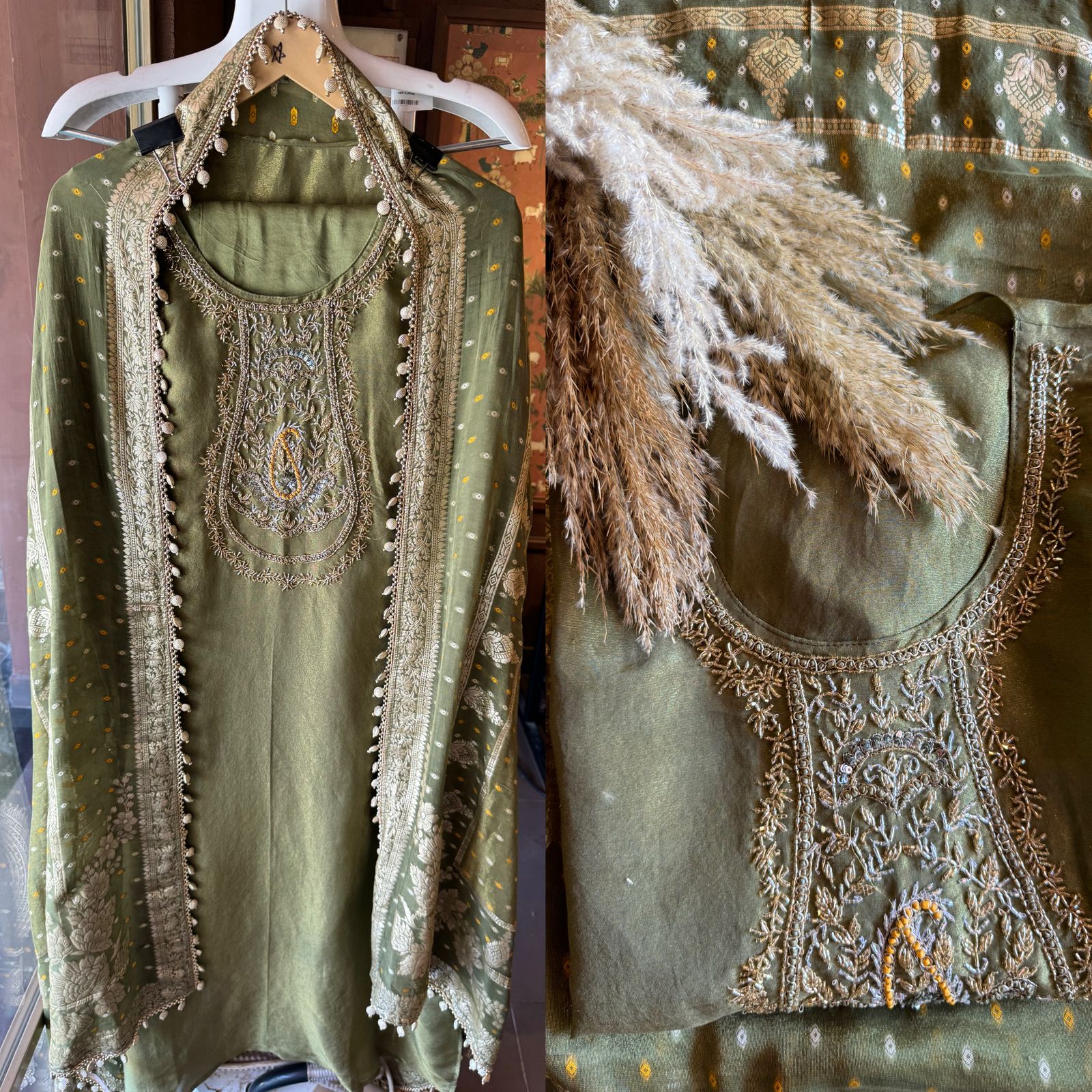 Shimmer tissue semi stitched suit