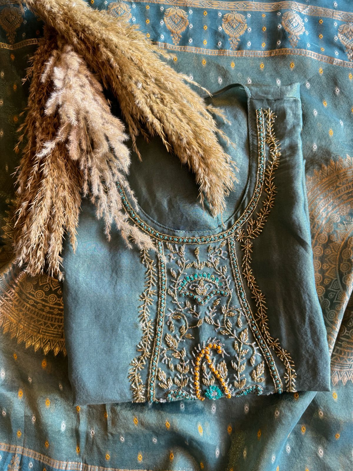 Shimmer tissue semi stitched suit