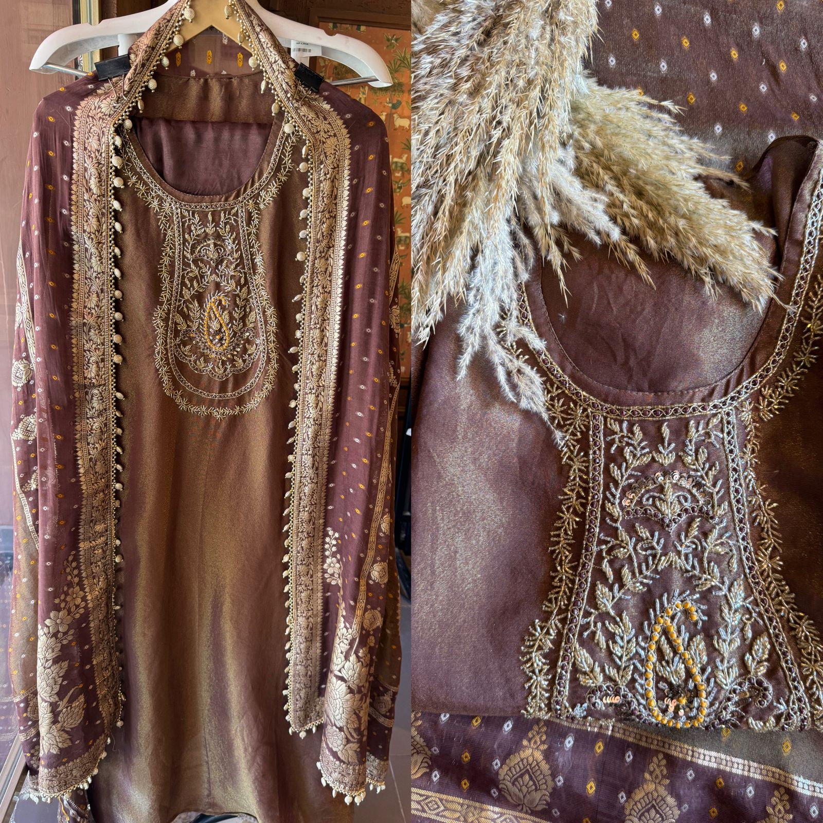 Shimmer tissue semi stitched suit