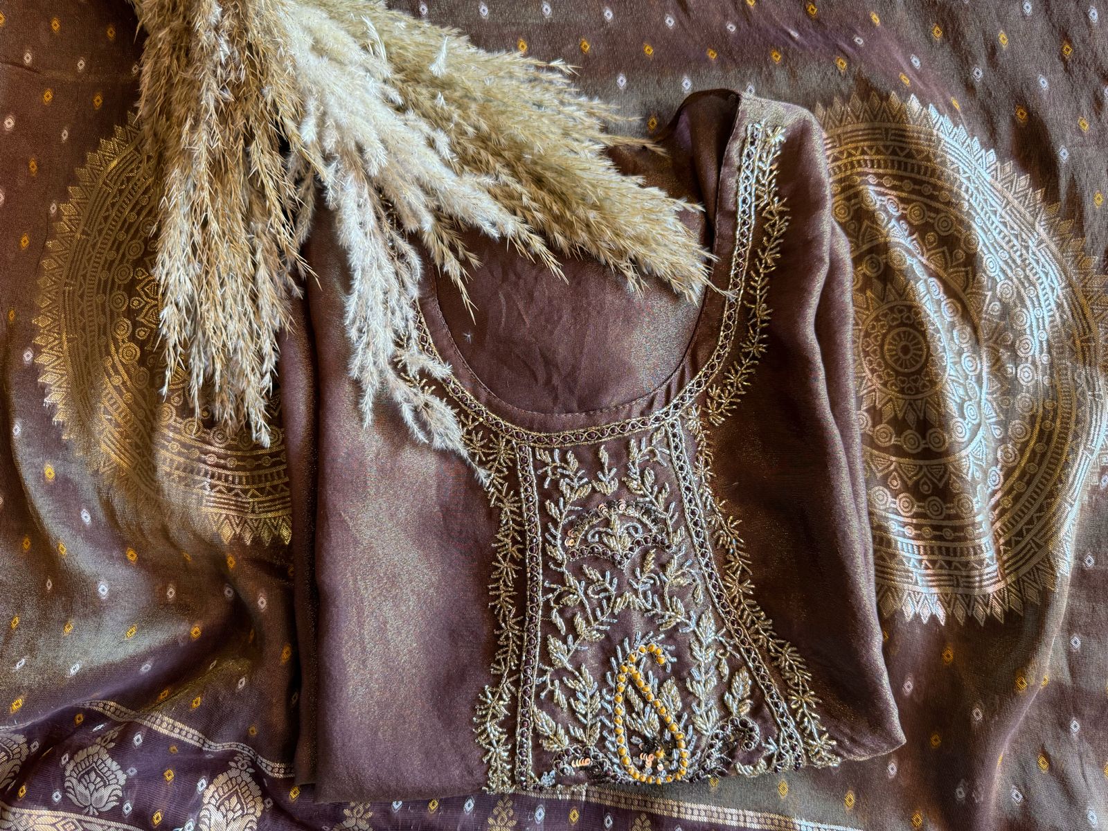 Shimmer tissue semi stitched suit