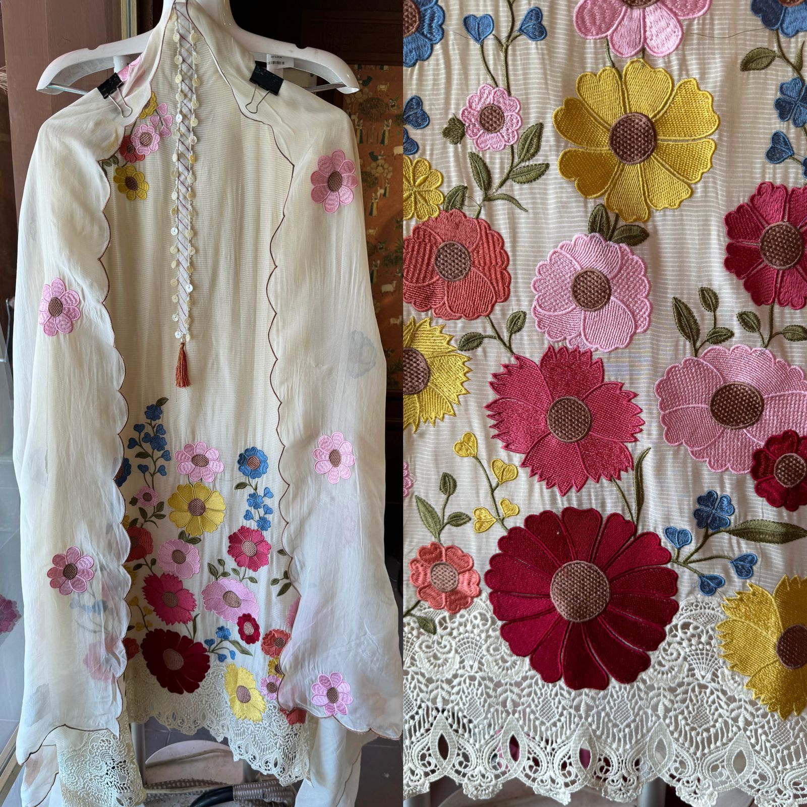 Self Stripes Organza Unstitched shirt