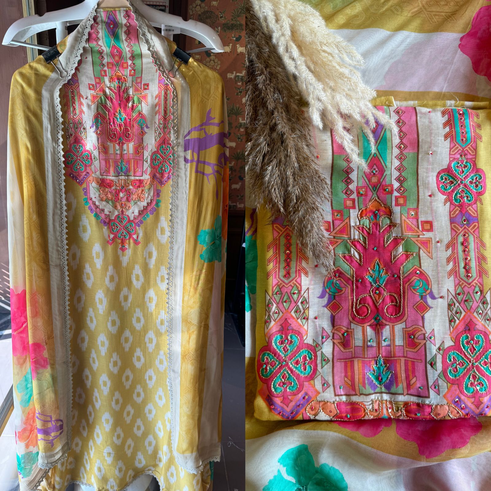 Mul Mul cotton chanderi unstitched Kurta