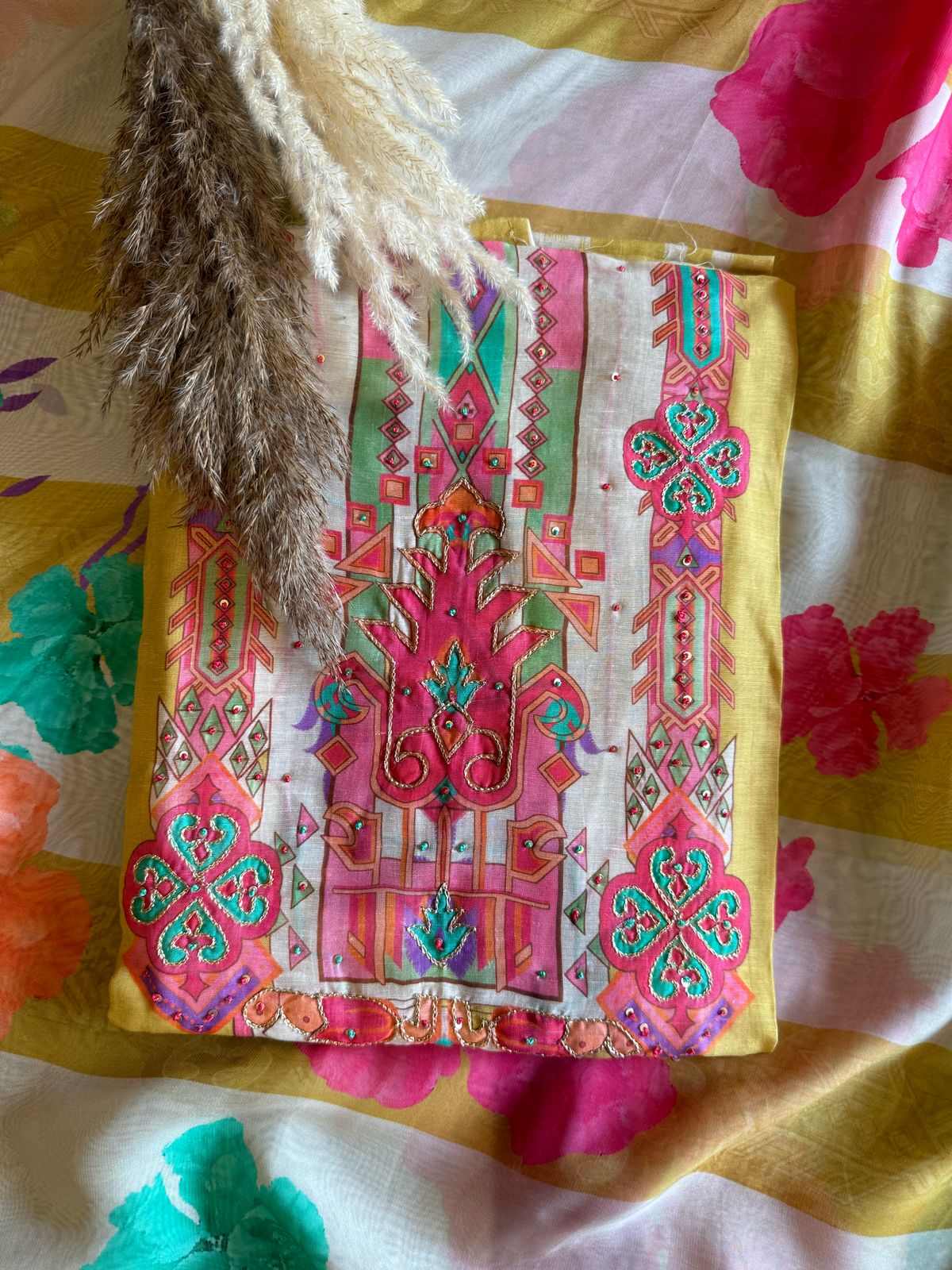 Mul Mul cotton chanderi unstitched Kurta