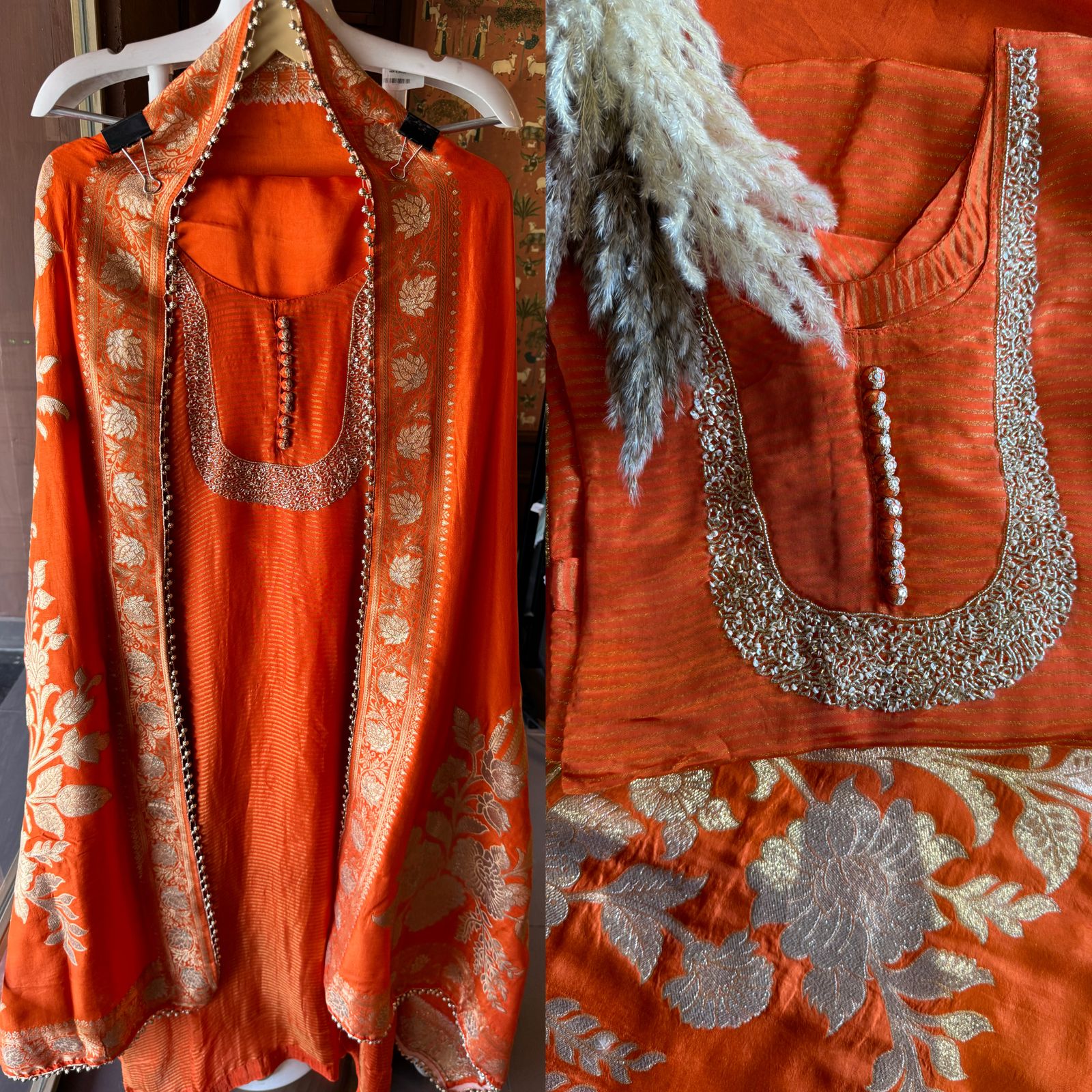 Self Tissue Kurta with Gold lurex