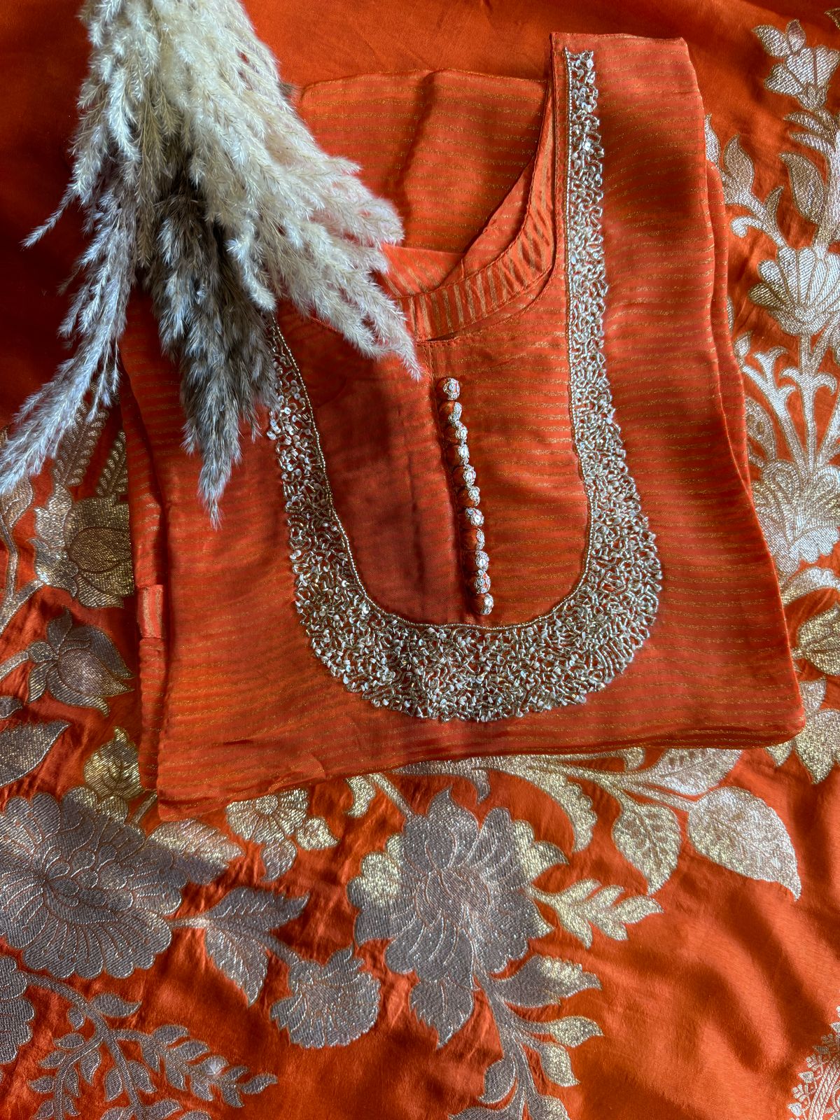 Self Tissue Kurta with Gold lurex