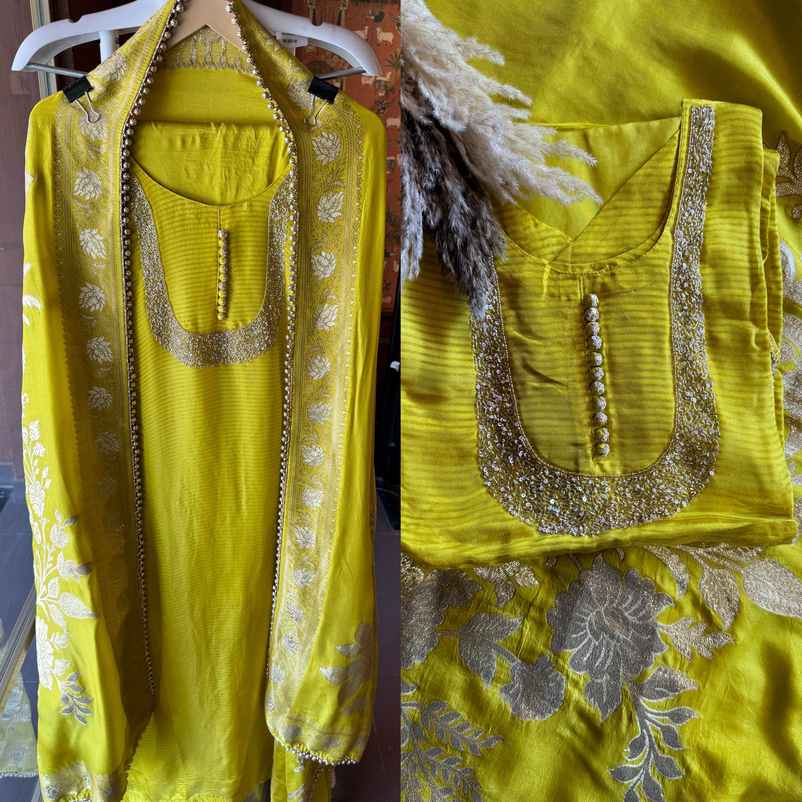 Self Tissue Kurta with Gold lurex