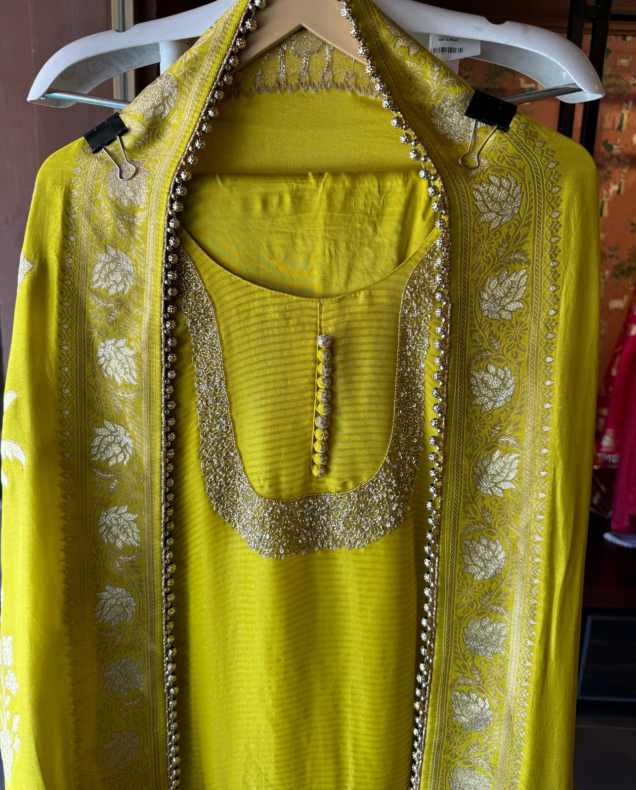 Self Tissue Kurta with Gold lurex