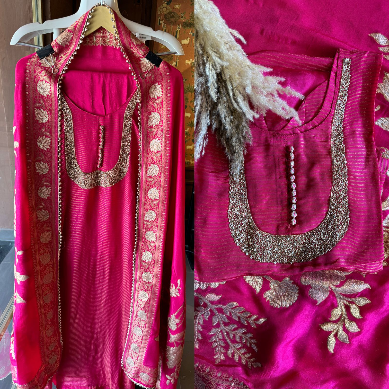 Self Tissue Kurta with Gold lurex