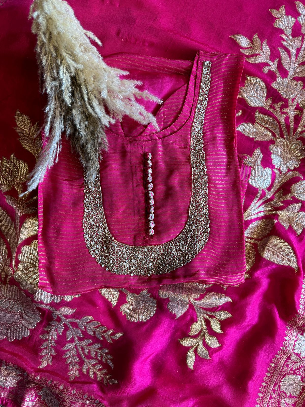 Self Tissue Kurta with Gold lurex