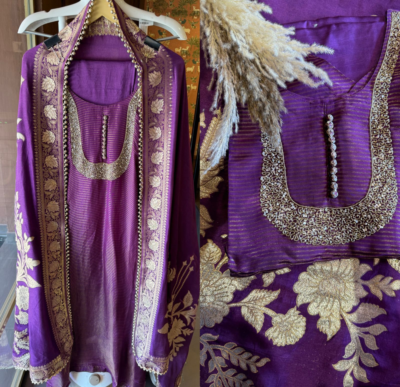 Self Tissue Kurta with Gold lurex