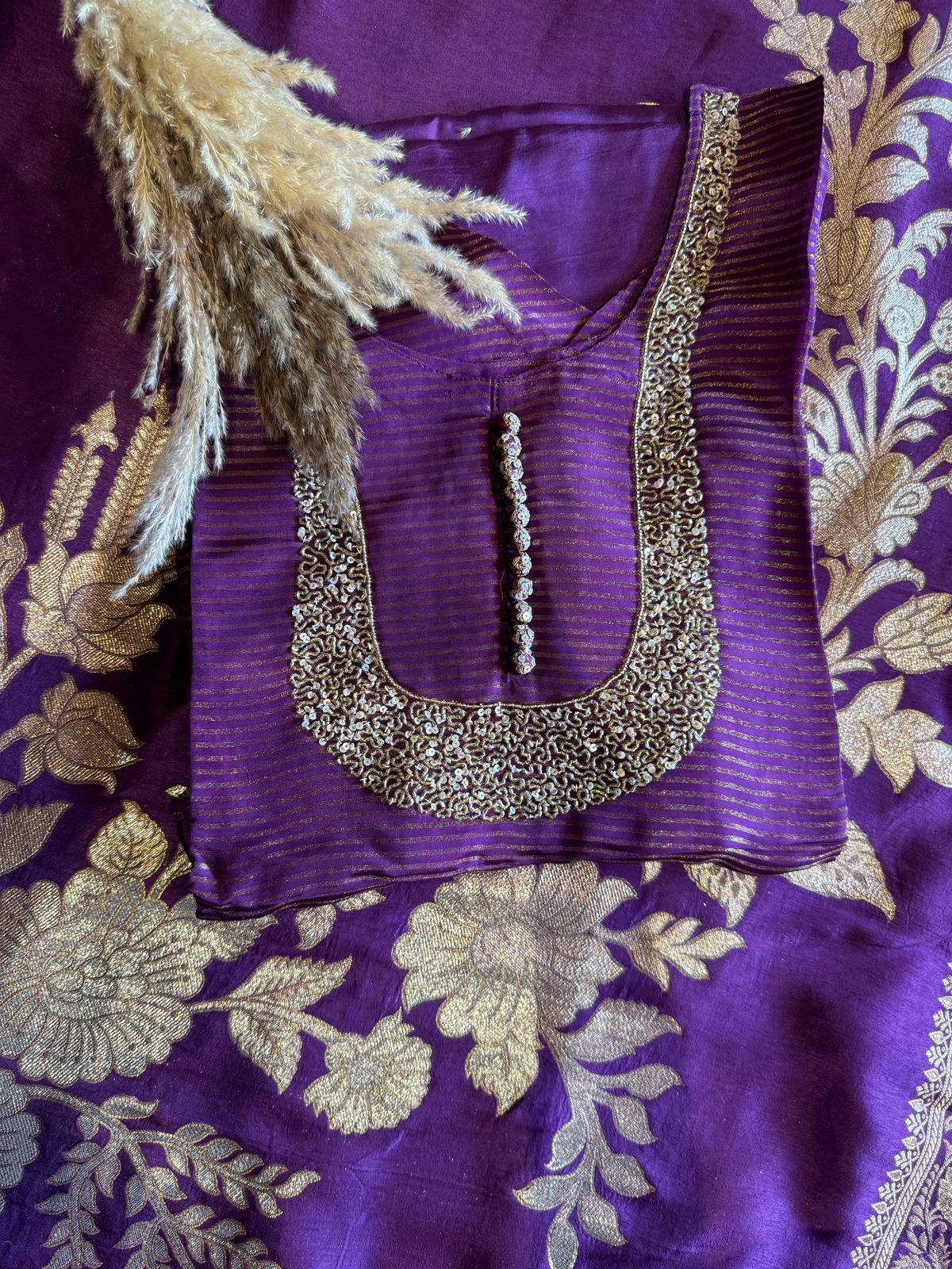 Self Tissue Kurta with Gold lurex