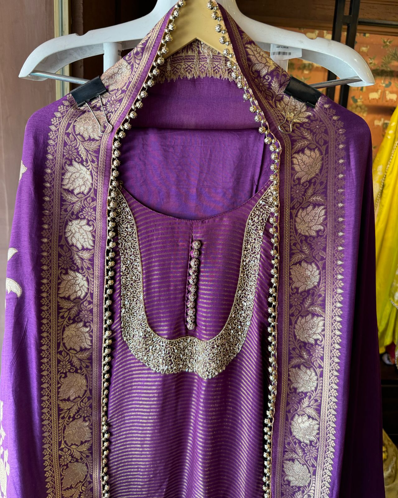 Self Tissue Kurta with Gold lurex