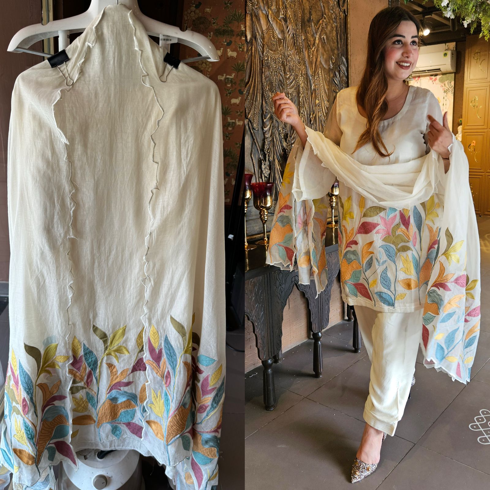 Shop our Latest Mul chanderi article with appliqué work done