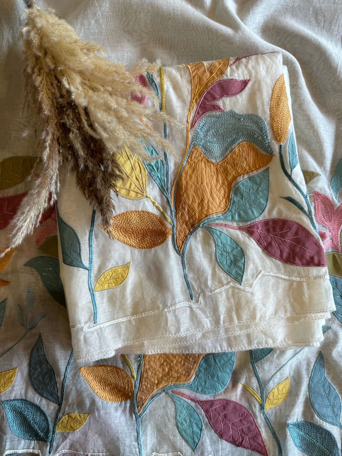 Shop our Latest Mul chanderi article with appliqué work done