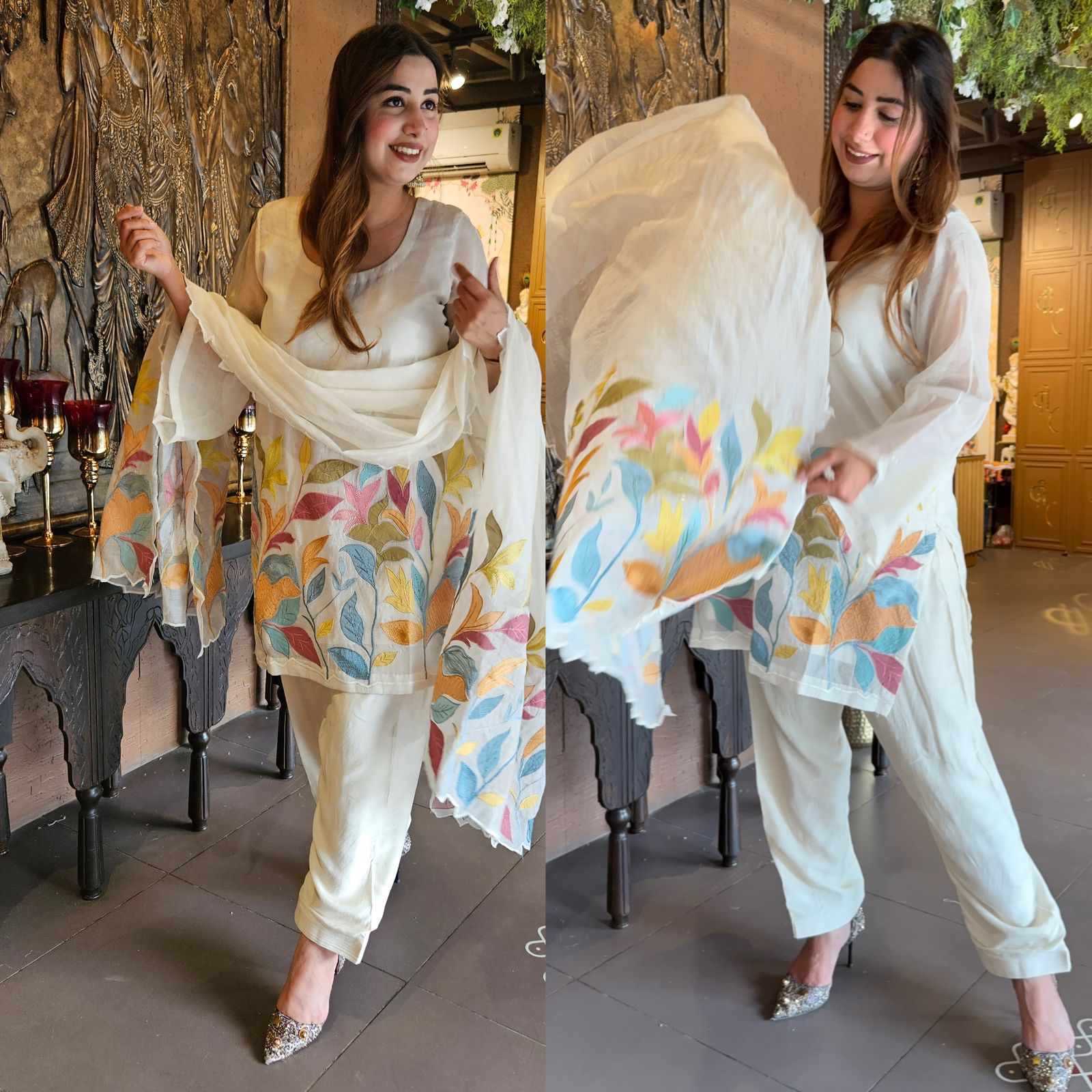 Shop our Latest Mul chanderi article with appliqué work done