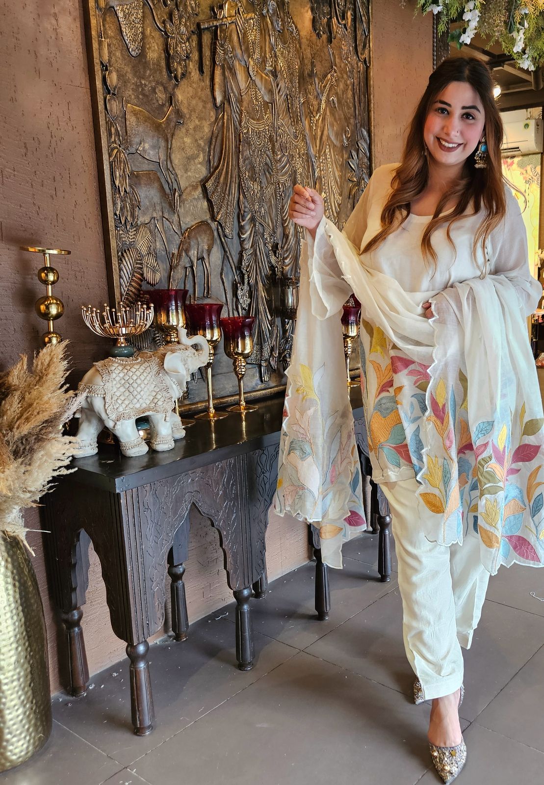 Shop our Latest Mul chanderi article with appliqué work done