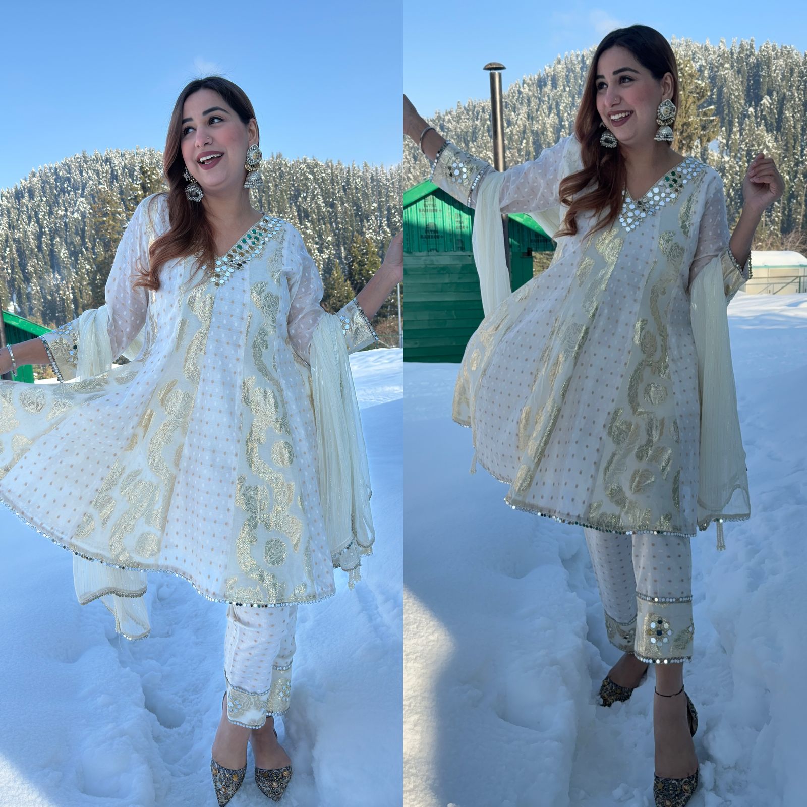 Presenting a very gorgeous stitched ivory full flared Anarkali suit with duppatta