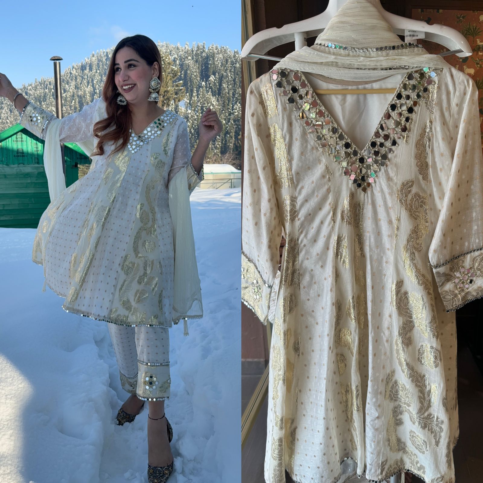 Presenting a very gorgeous stitched ivory full flared Anarkali suit with duppatta