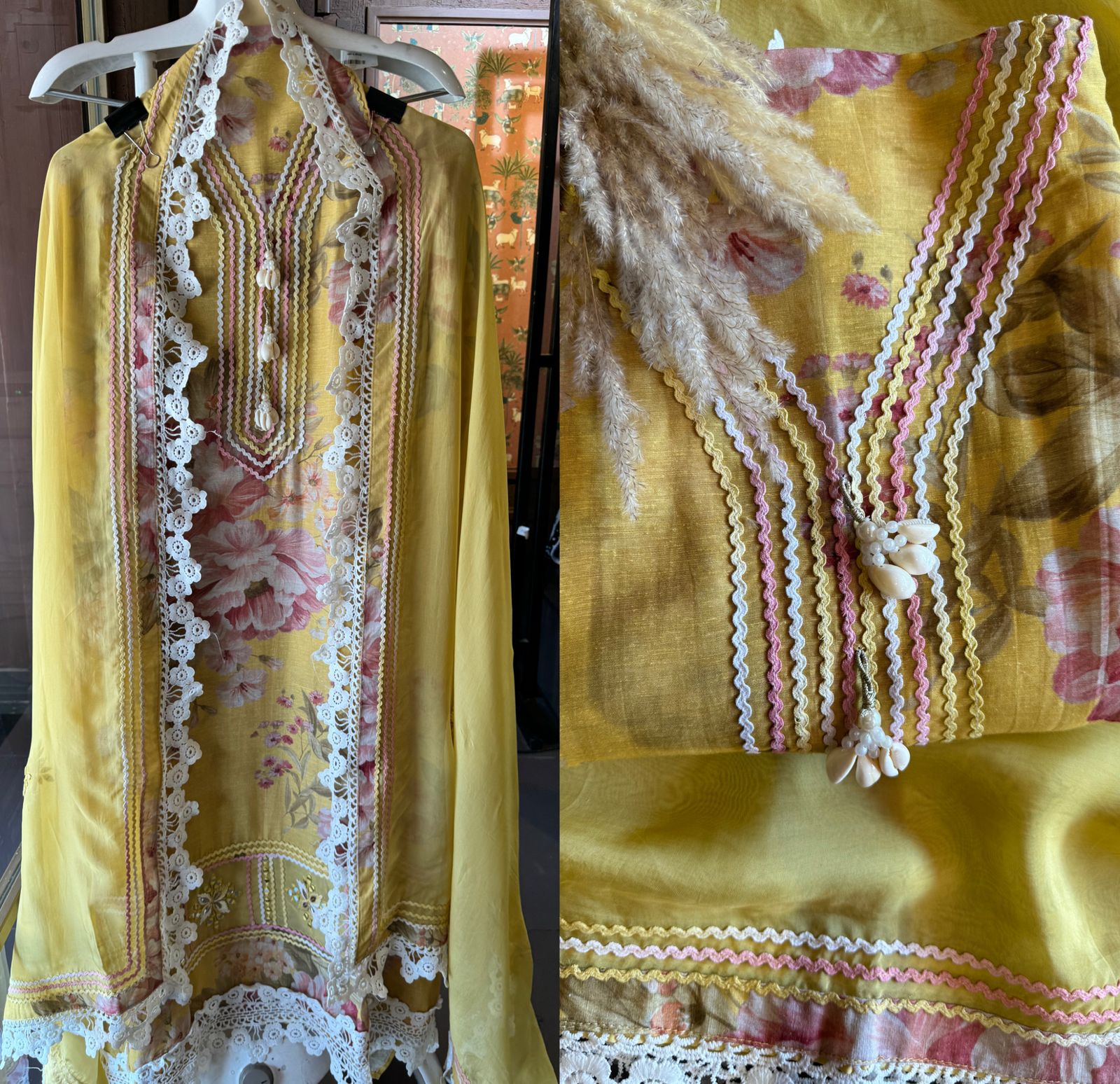 Shop Our New Floral linen digital prints with Multi coloured laces