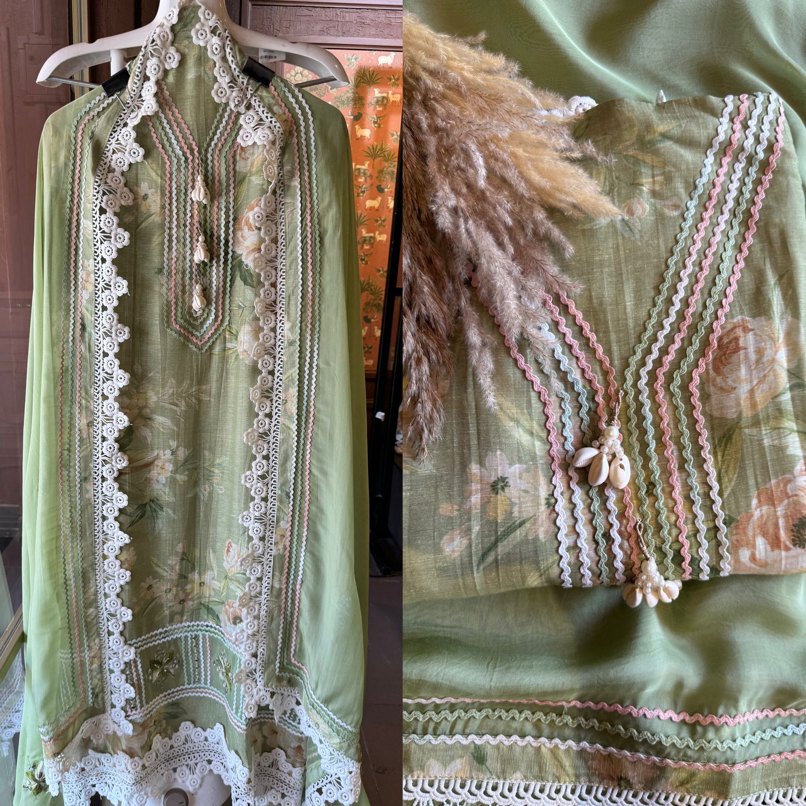 Shop Our New Floral linen digital prints with Multi coloured laces