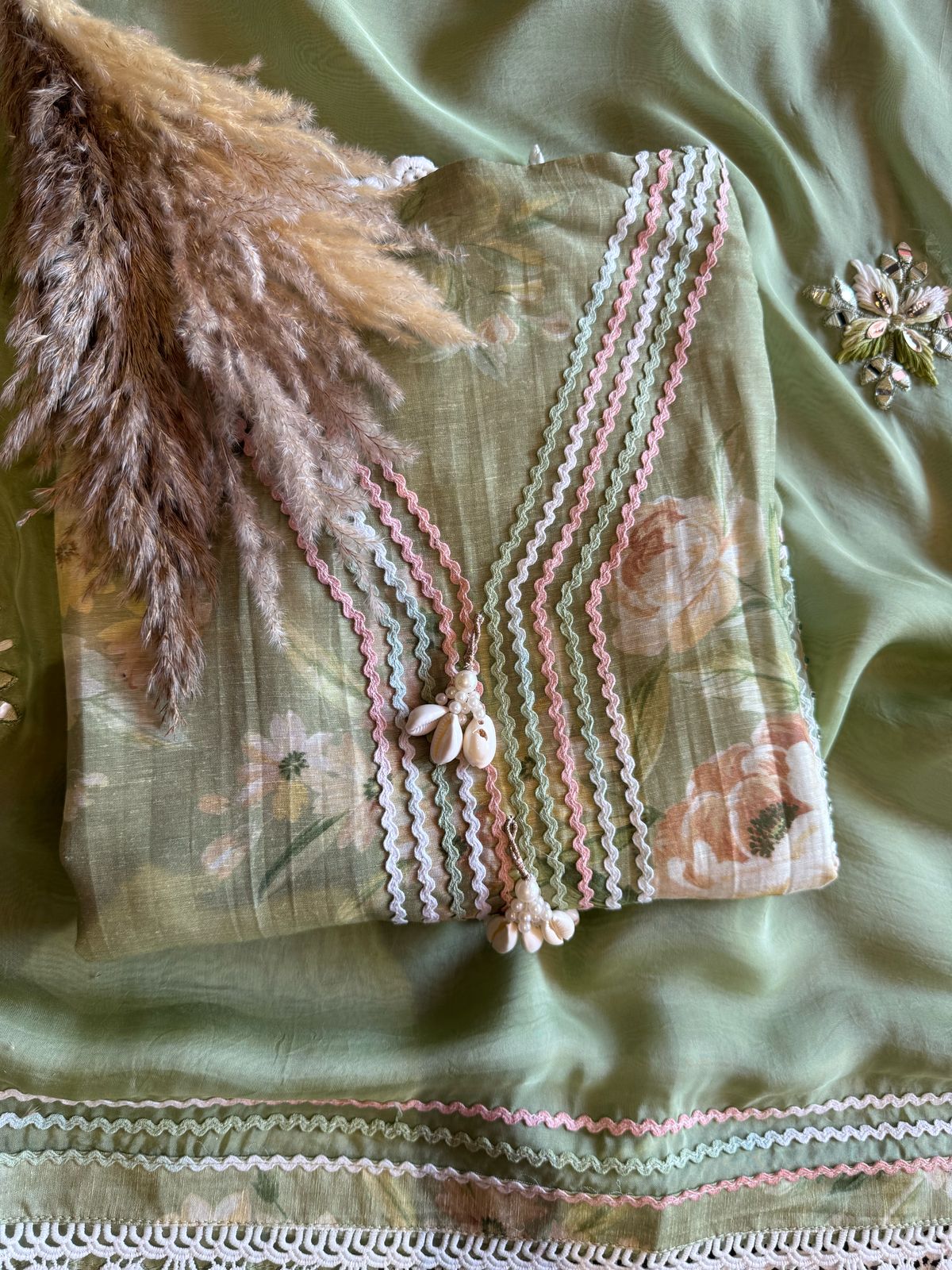 Shop Our New Floral linen digital prints with Multi coloured laces