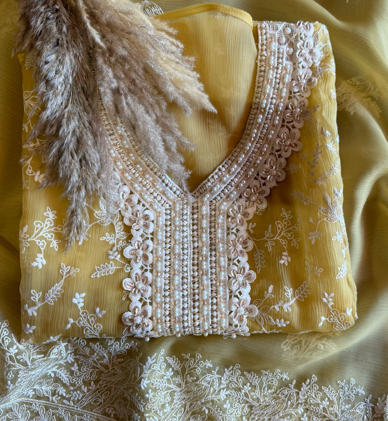 Crushed chiffon unstitched Suit