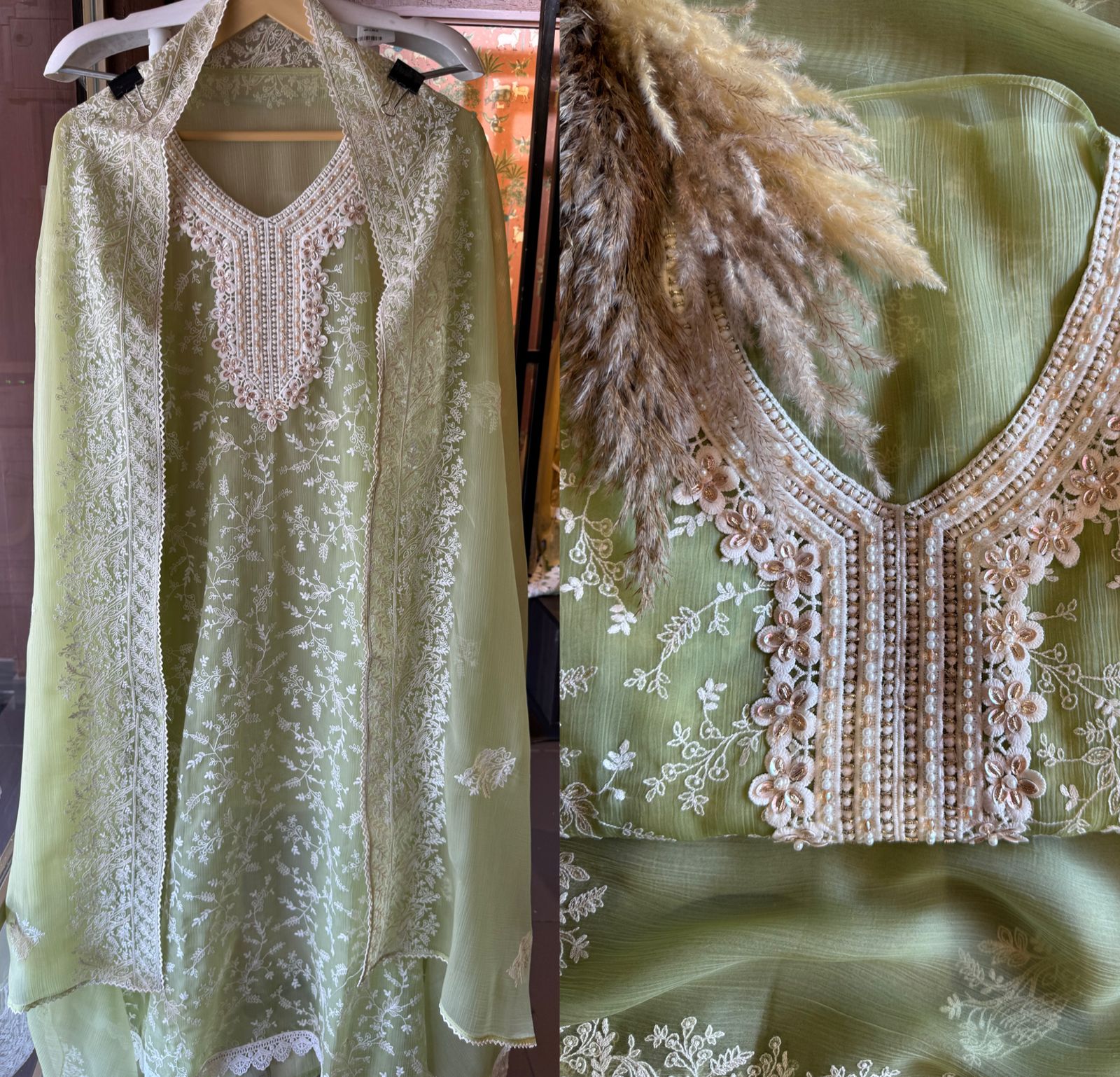 Crushed chiffon unstitched Suit