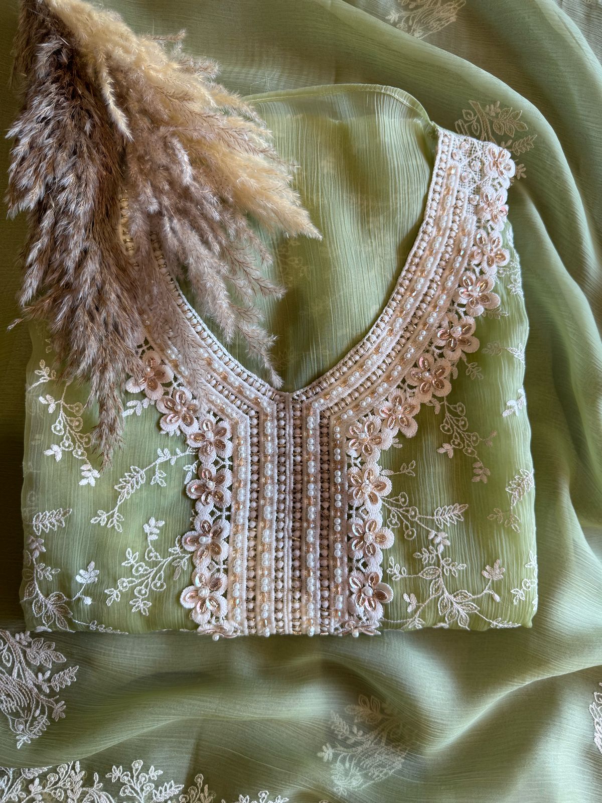 Crushed chiffon unstitched Suit