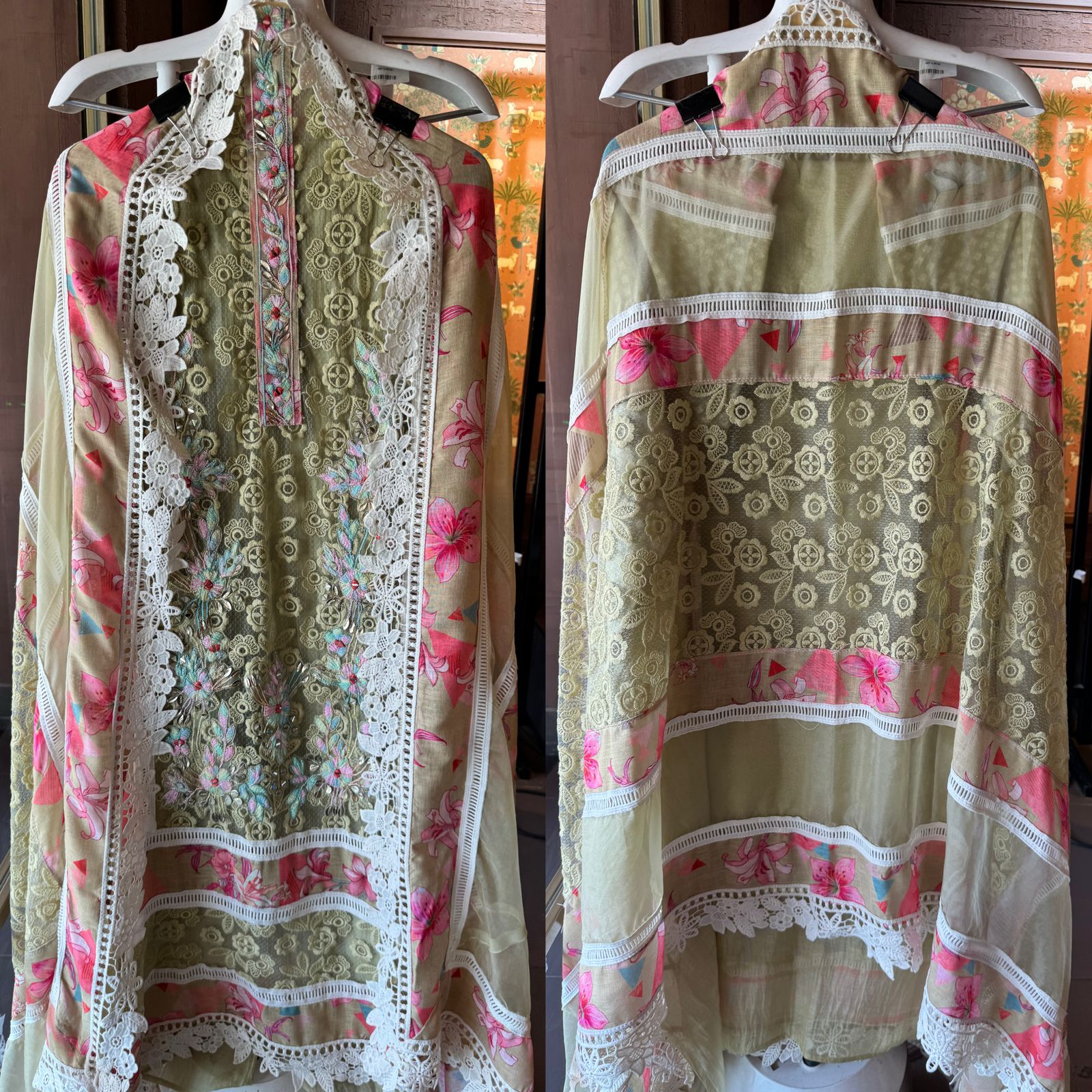 Designer Cotton Crochia embroidered front with Multi coloured