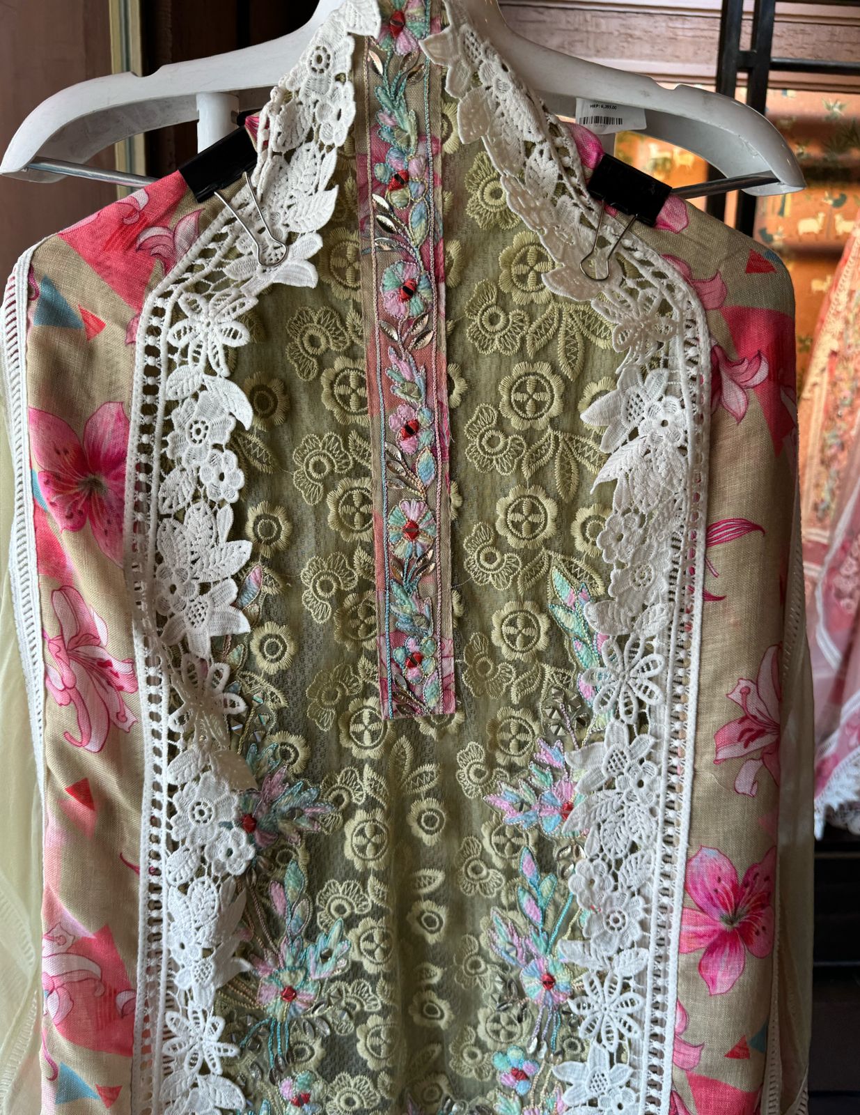 Designer Cotton Crochia embroidered front with Multi coloured