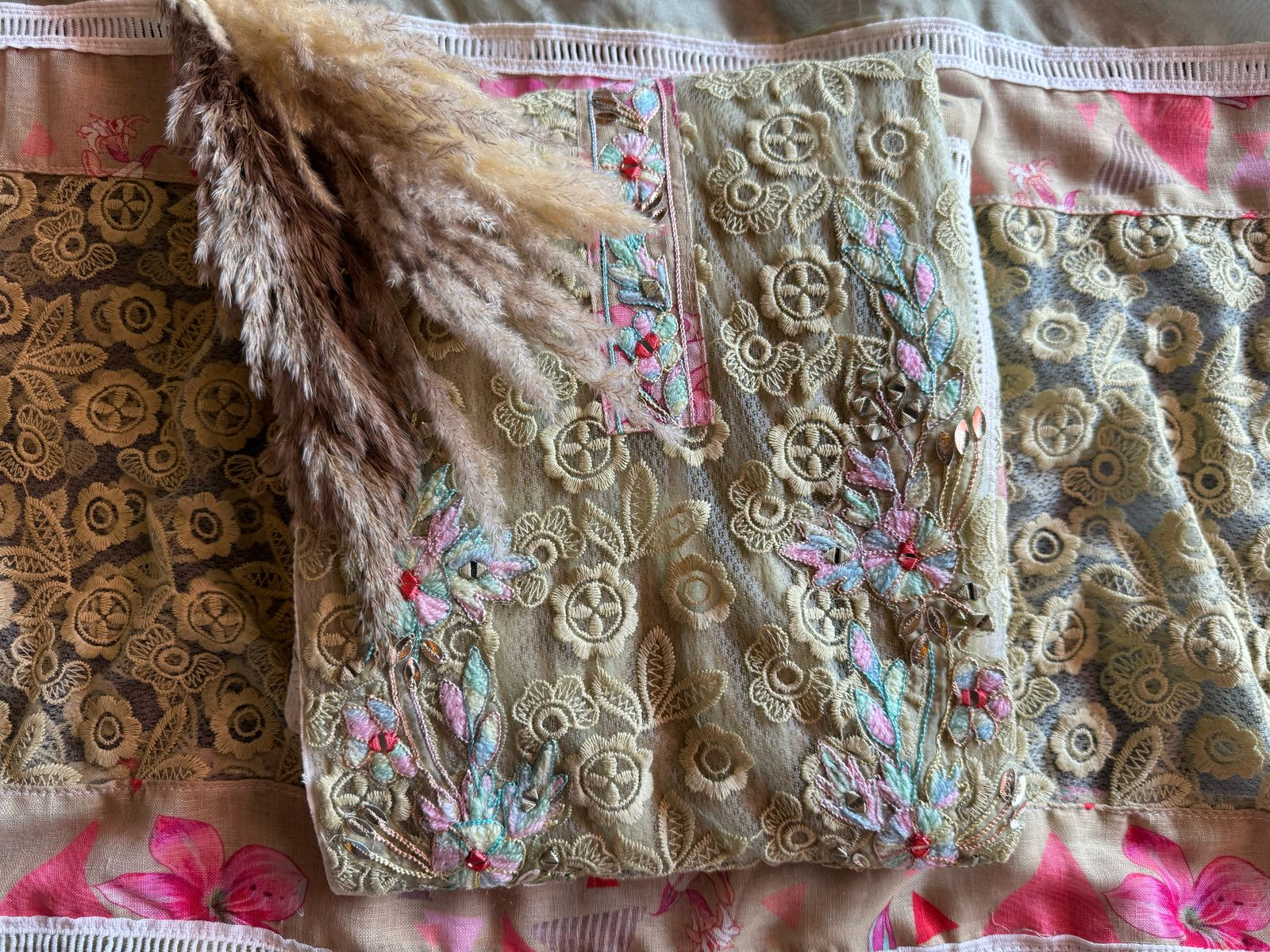 Designer Cotton Crochia embroidered front with Multi coloured