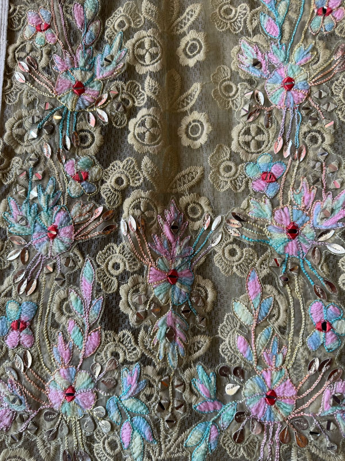 Designer Cotton Crochia embroidered front with Multi coloured