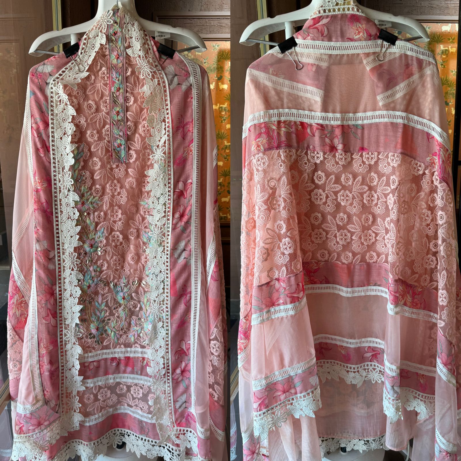 Designer Cotton Crochia embroidered front with Multi coloured