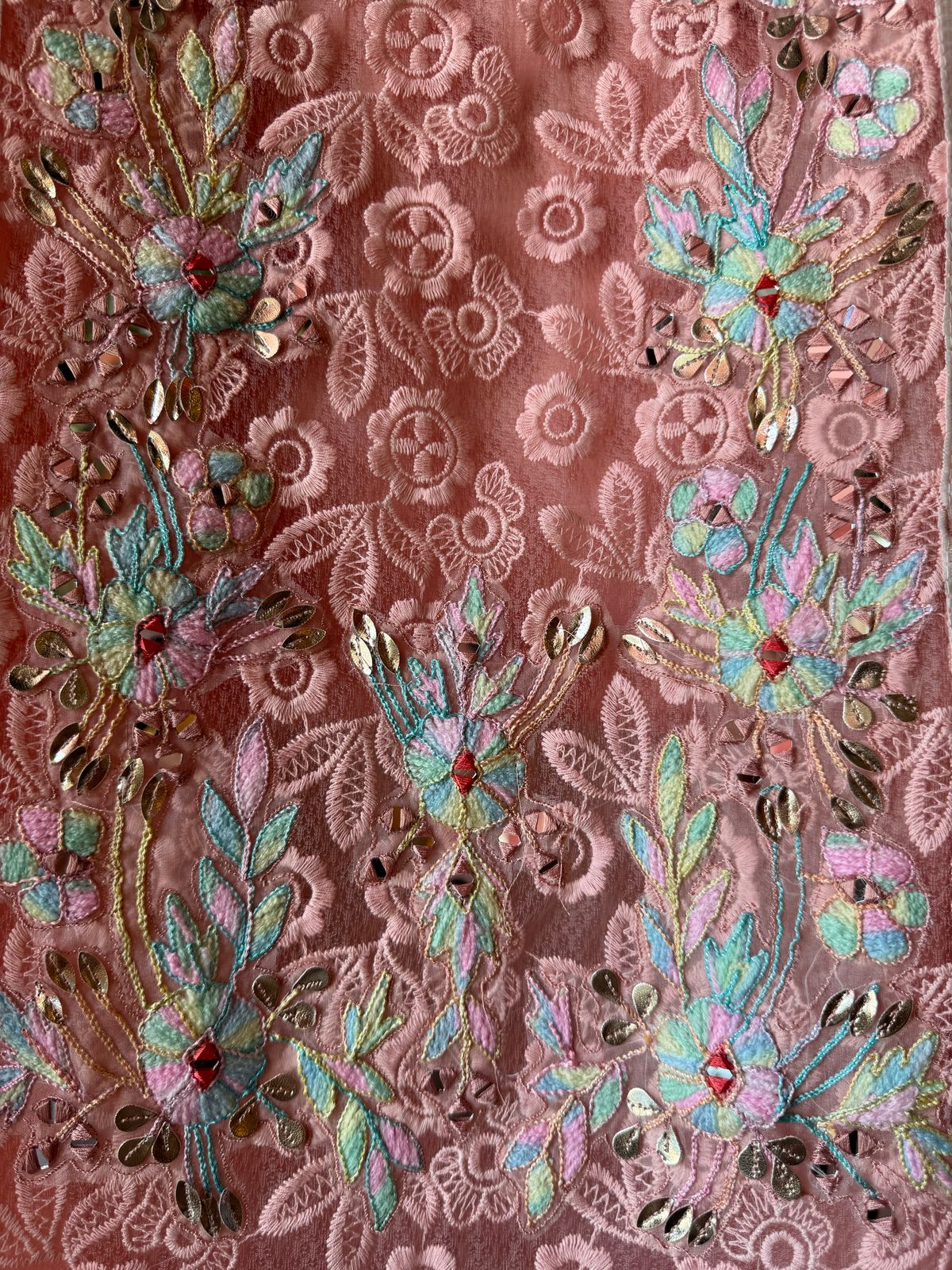 Designer Cotton Crochia embroidered front with Multi coloured